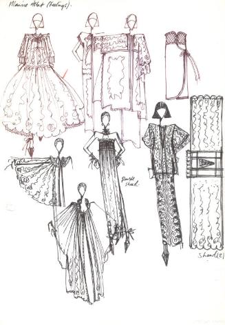 Multidrawing of Dresses, Shawls and Capes for the Spring/Summer 1976 Collection