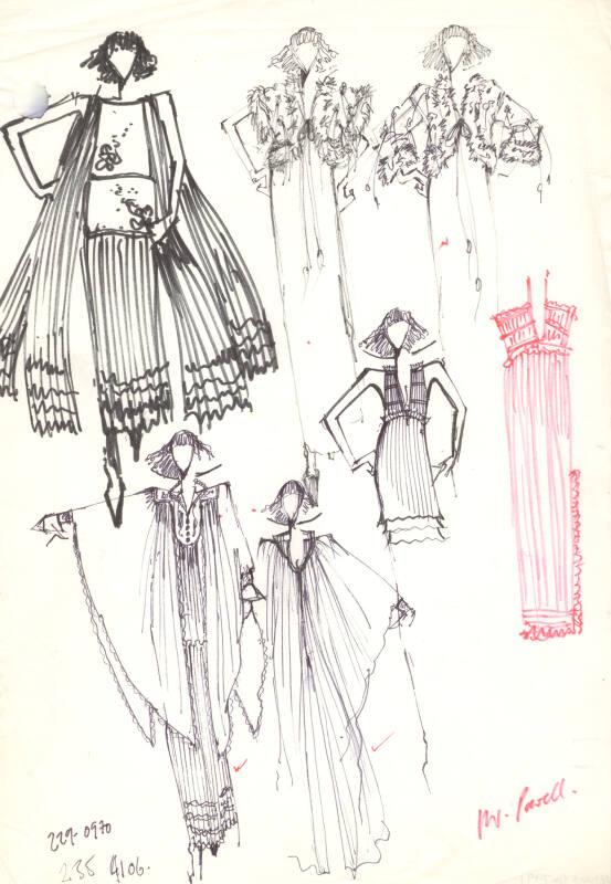 Multidrawing of Dresses and Boleros for the Spring/Summer 1976 Collection