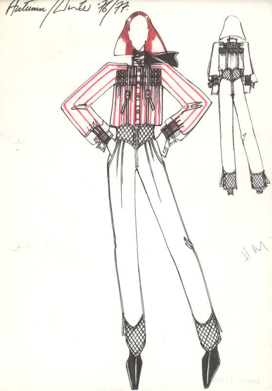 Drawing of Striped Blouse and Trousers for Autumn/Winter 1976-1977 Collection