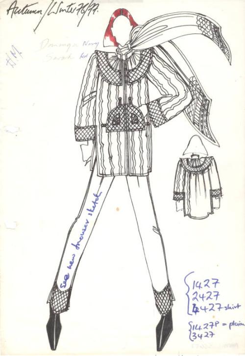 Drawing of Jacket, Blouse and Trousers for Autumn/Winter 1976-1977 Collection
