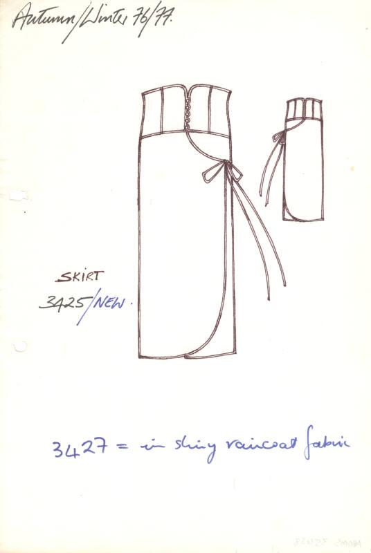 Drawing of Asymmetrical Skirt for Autumn/Winter 1976-1977 Collection