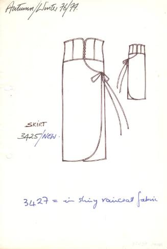 Drawing of Asymmetrical Skirt for Autumn/Winter 1976-1977 Collection