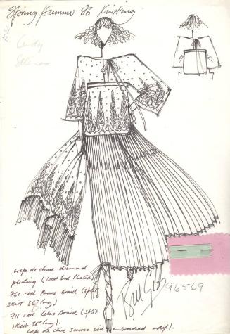 Drawing of Top and Skirt with Fabric Swatches for Spring/Summer 1976 Knitting Collection