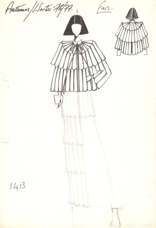 Drawing of Fur Cape for Autumn/Winter 1976-1977 Fur Collection
