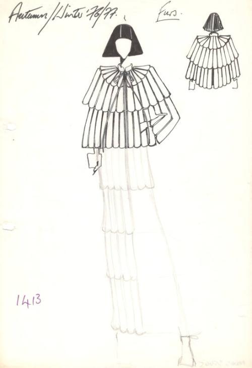 Drawing of Fur Cape for Autumn/Winter 1976-1977 Fur Collection