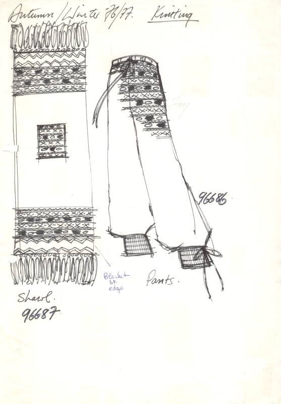 Drawing of Knitted Trousers and Shawl for Autumn/Winter 1976-1977 Knitting Collection