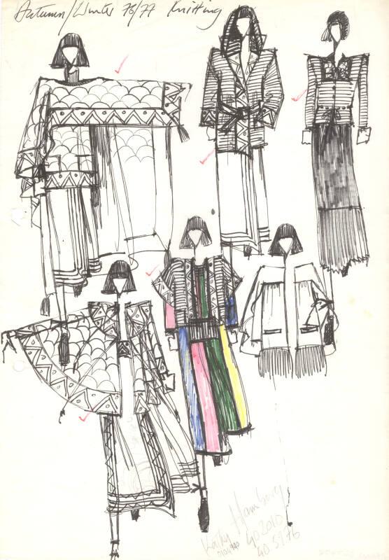 Multidrawing of Cardigans and Wraps for the Autumn/Winter 1976 'Byzantine' Collection