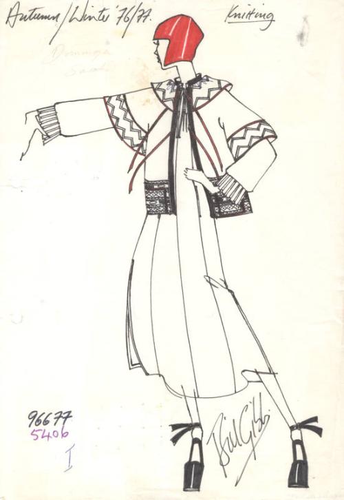 Drawing of Cardigan and Dress for Autumn/Winter 1976 'Byzantine' Collection