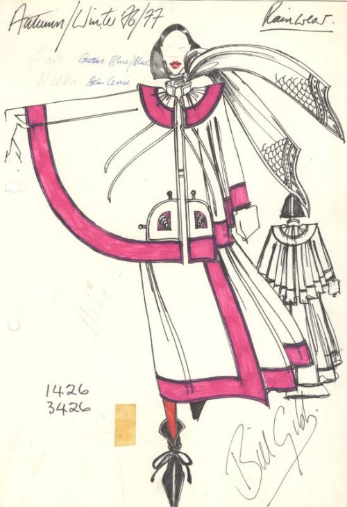 Drawing of Cape and Skirt for the Autumn/Winter 1976 Rainwear Collection