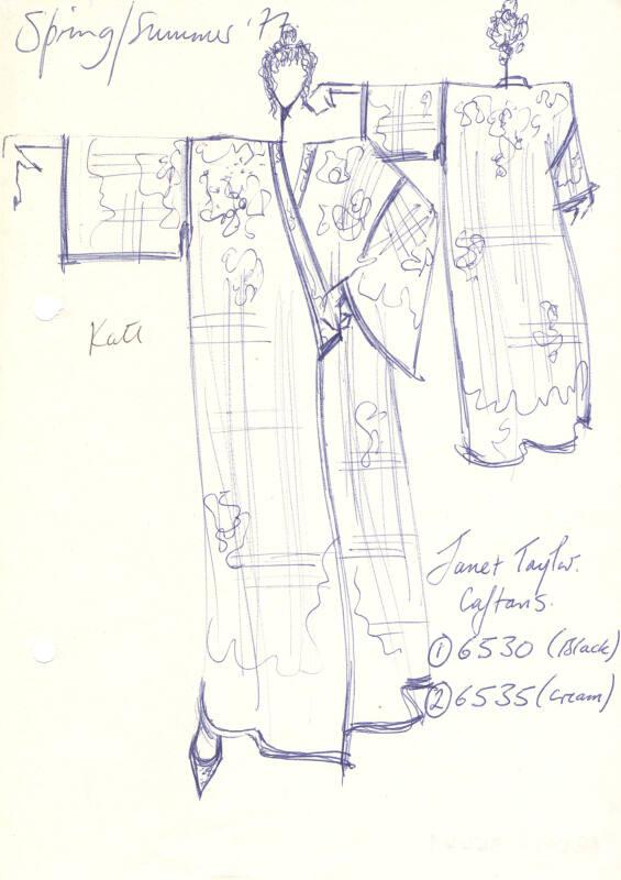 Drawing of Black Kaftan for Spring/Summer 1977 Collection