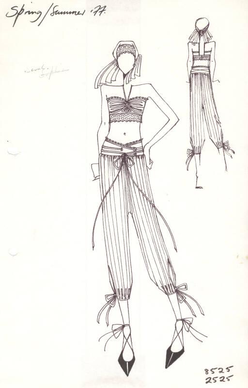 Drawing of Halter Top and Trousers for Spring/Summer 1977 Collection ...