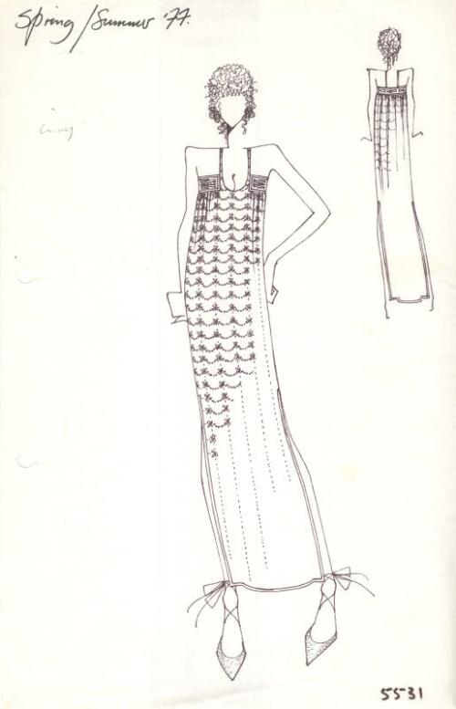 Drawing of Evening Gown for Spring/Summer 1977 Collection