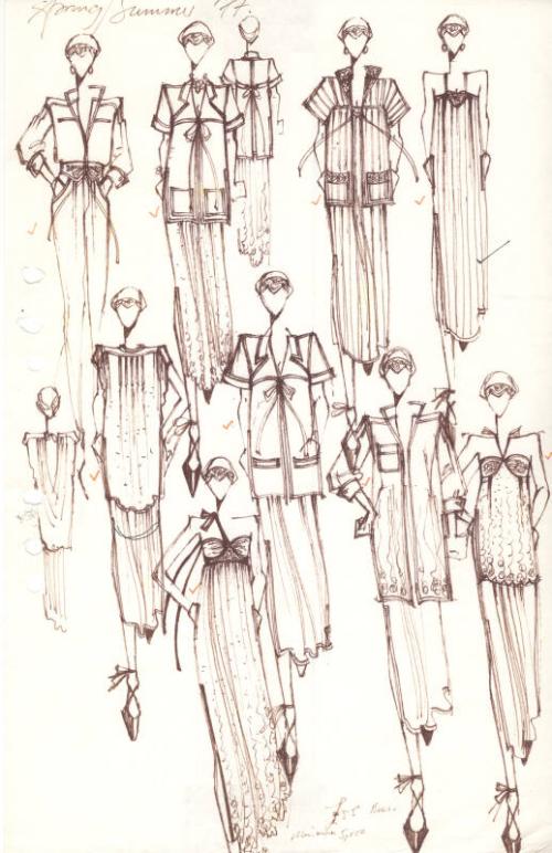 Multidrawing of Dresses, Tops, Skirts and Trousers for Spring/Summer 1977 Collection