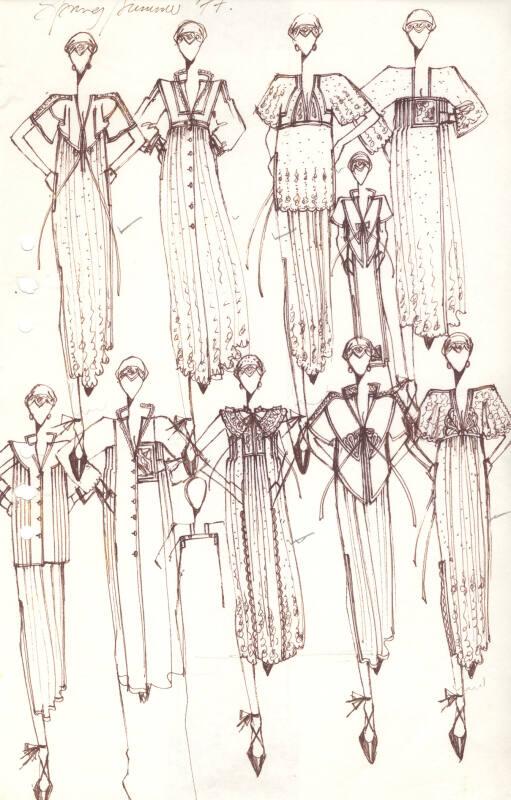 Multidrawing of Dresses for Spring/Summer 1977 Collection