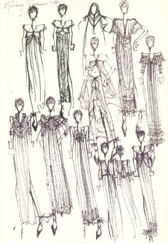 Multidrawing of Dresses, Skirts and Tops for Spring/Summer 1977 Collection