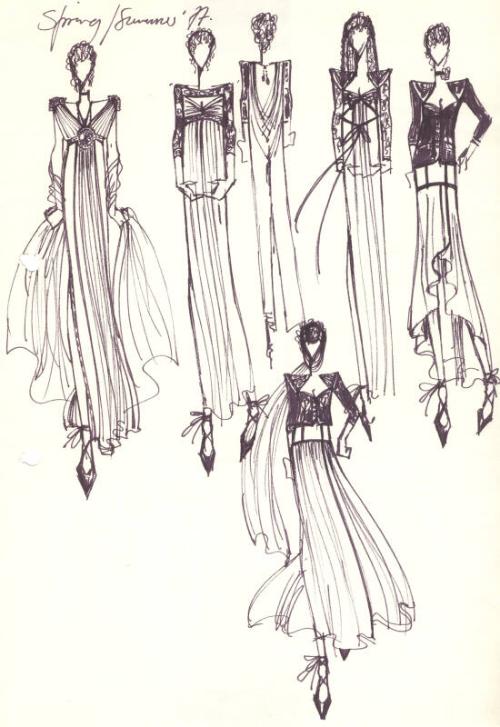 Multidrawing of Dresses for Spring/Summer 1977 Collection