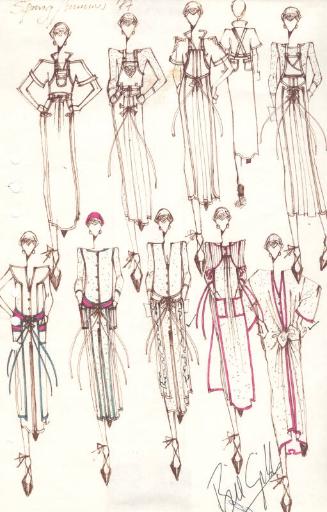 Multidrawing of Dresses for Spring/Summer 1977 Collection