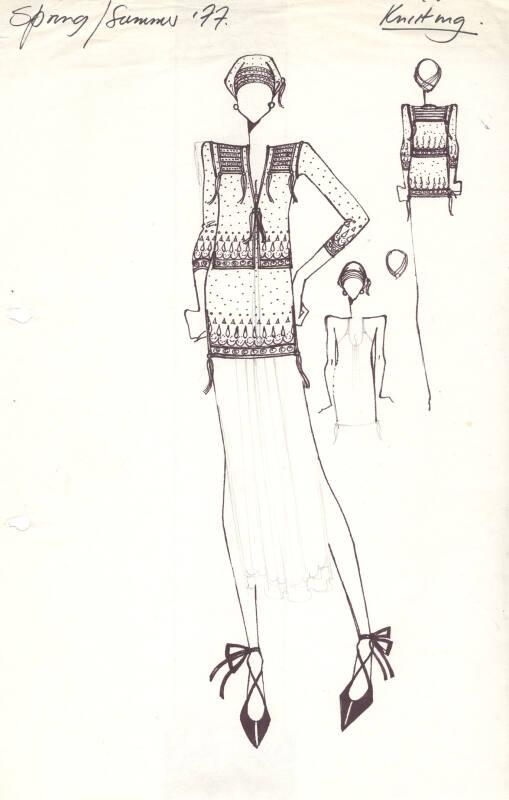 Drawing of Knitted Dress and Jacket for Spring/Summer 1977 Knitting Collection