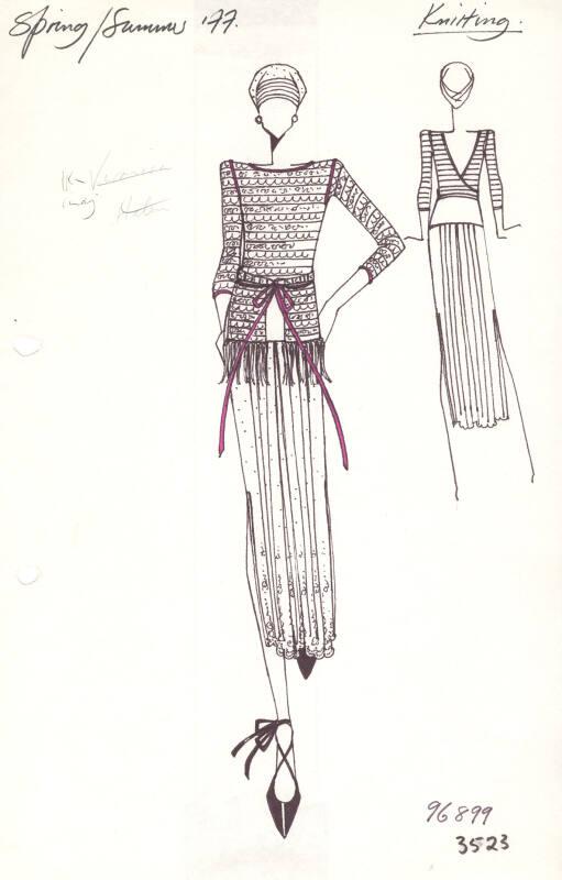 Drawing of Jumper and Skirt for Spring/Summer 1977 Knitting Collection