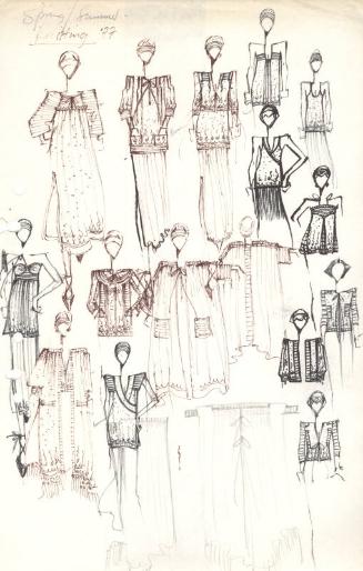 Multidrawing of Dresses, Skirts and Tops for Spring/Summer Knitting 1977 Collection