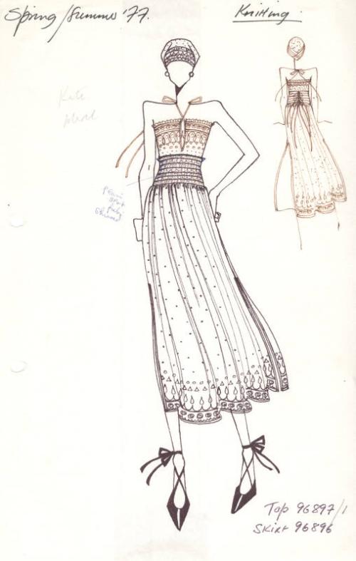 Drawing of Top and Skirt for Spring/Summer 1977 Knitting Collection