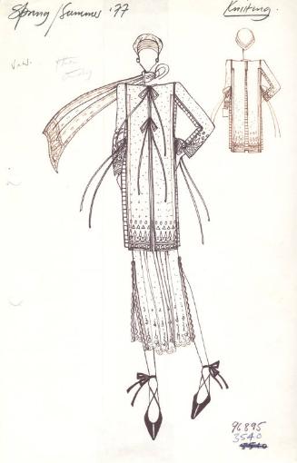 Drawing of Cardigan and Skirt for Spring/Summer 1977 Knitting Collection