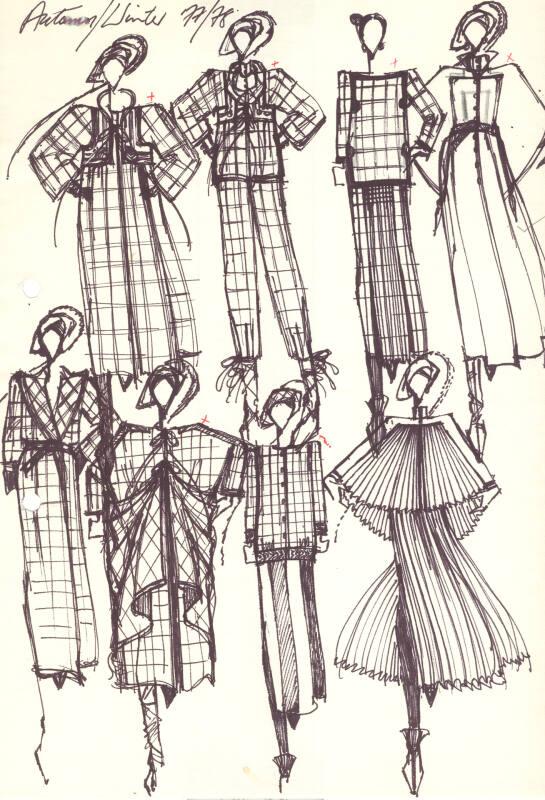 Multidrawing of Checked Tops and Skirts for Autumn/Winter 1977/78 Collection