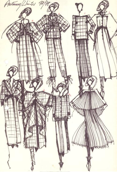 Multidrawing of Checked Tops and Skirts for Autumn/Winter 1977/78 Collection