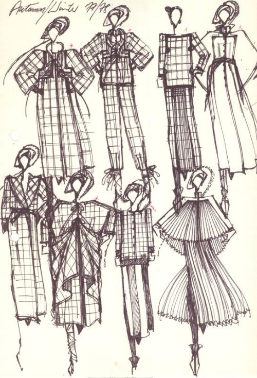 Multidrawing of Checked Tops and Skirts for Autumn/Winter 1977/78 Collection