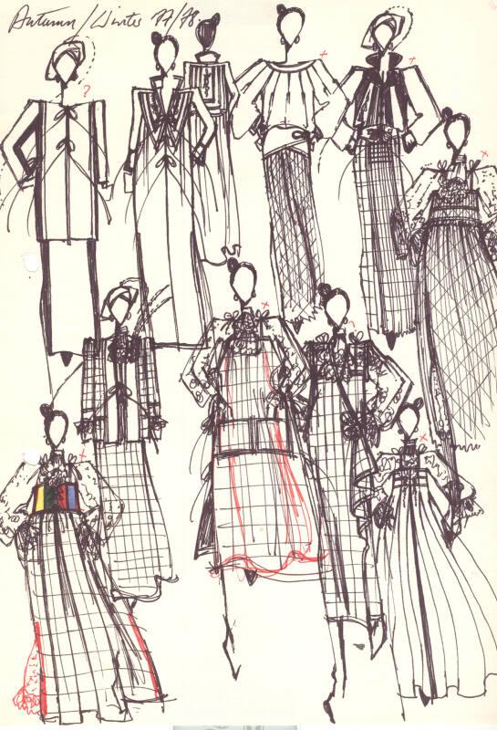 Multidrawing of Dresses, Skirts and Tops for Autumn/Winter 1977/78 Collection