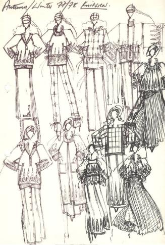 Multidrawing of Tops, Skirts and Trousers for Autumn/Winter 1977/78 Knitwear Collection