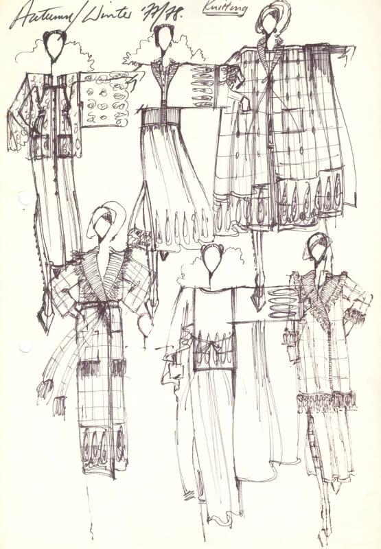 Multidrawing of Tops and Skirts for 1977/78 Knitting Collection