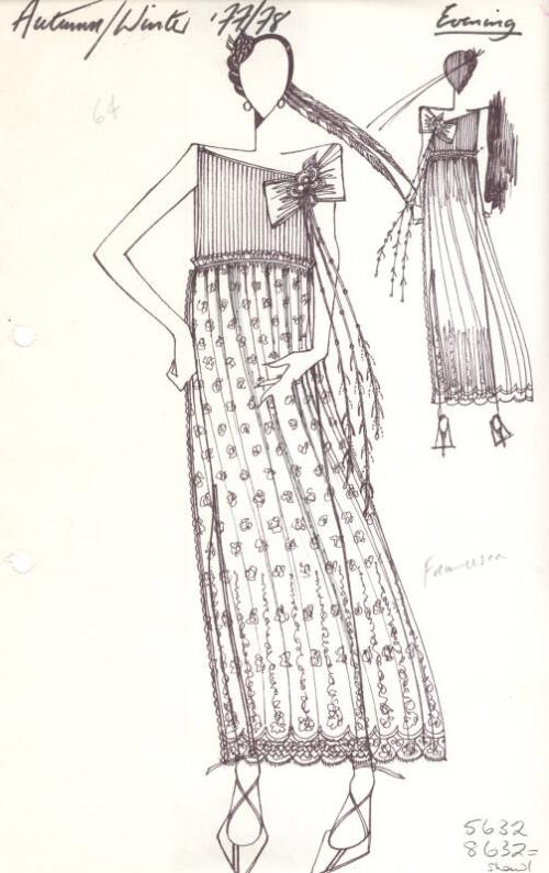 Drawing of Dress for  Autumn/Winter 1977/78 Eveningwear Collection