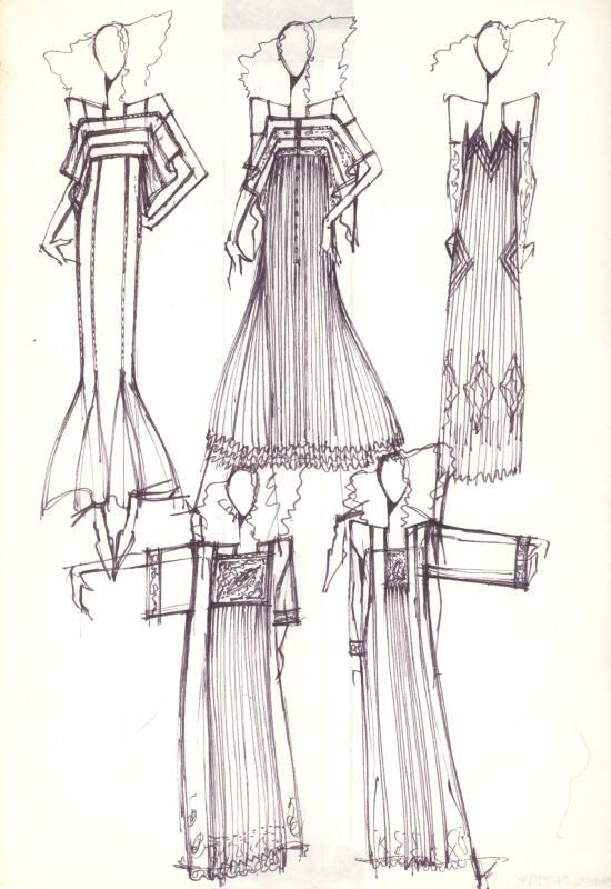 Multidrawing of Dresses for Autumn/Winter 1977 Collection