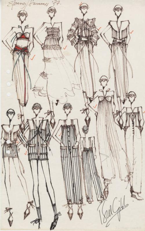 Multidrawing of Dresses, Tops and Shorts for Spring/Summer 1977 Collection