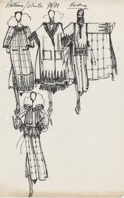 Multidrawing of Smock, Coat, Tops and Skirts for  Autumn/Winter 1977/78 Knitwear Collection