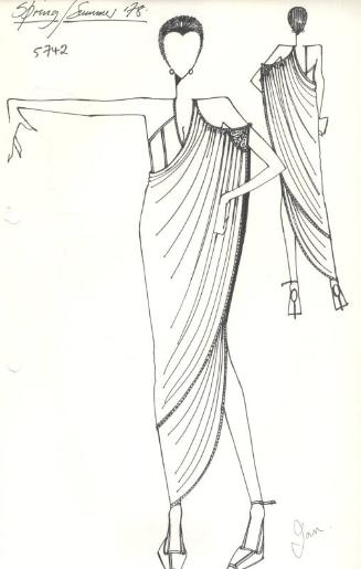 Drawing of Asymmetrical Gown for Spring/Summer 1978 Collection