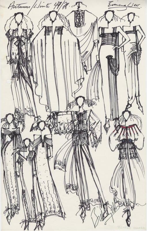 Multidrawing of Dresses, Tops and Skirts for 1977/78 Evening Wear Collection