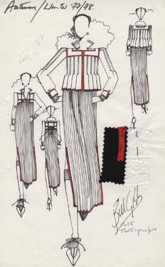 Drawing of Jacket and Pinafore with Fabric Swatches for Autumn/Winter 1977/78 Collection