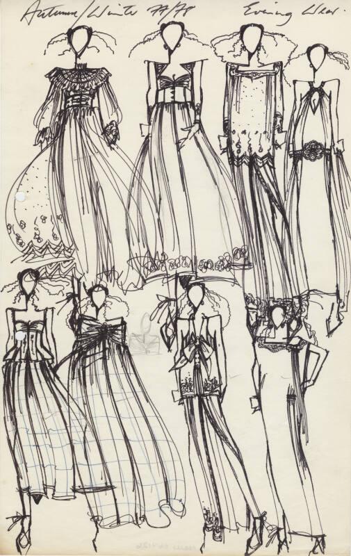 Multidrawing of Dresses for Autumn/Winter 1977/78 Eveningwear Collection