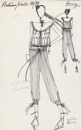 Drawing of Top and Trousers for Autumn/Winter 1977/78 Eveningwear Collection