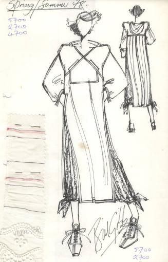 Drawing of Top and Trousers with Fabric Swatch for Spring/Summer 1978 Collection