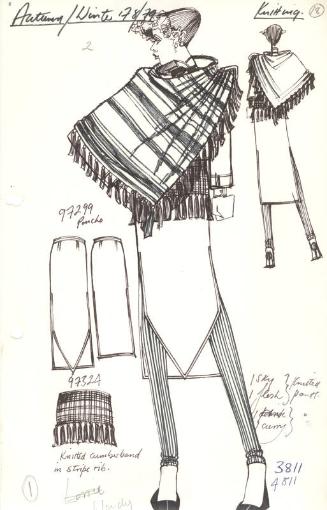 Drawing of Poncho, Cummerbund and Skirt for Autumn/Winter 1978 Knitting Collection