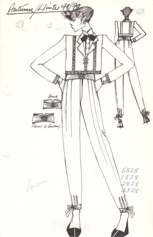 Drawing of Blouse, Trousers, Jacket and Belt for the Autumn/Winter 1978 Collection