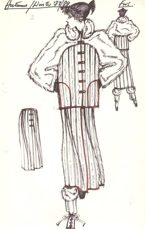 Drawing of Coat and Skirt for Autumn/Winter 1978 Fur Collection