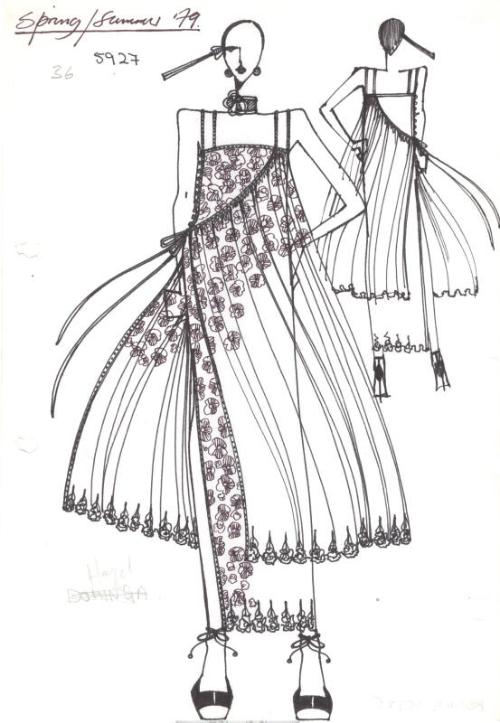 Drawing of Flowered Dress for Spring/Summer 1979 Collection