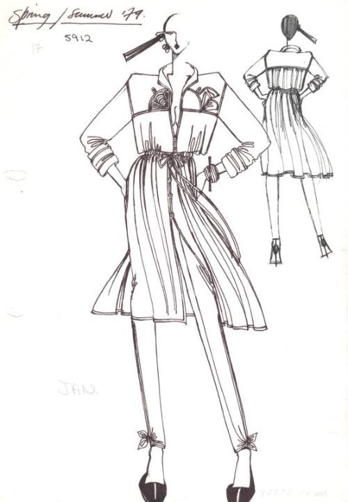 Drawing of Drawstring Waist Dress for Spring/Summer 1979 Collection ...