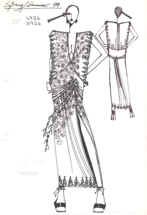 Drawing of Flowered Blouse and Skirt for Spring/Summer 1979 Collection