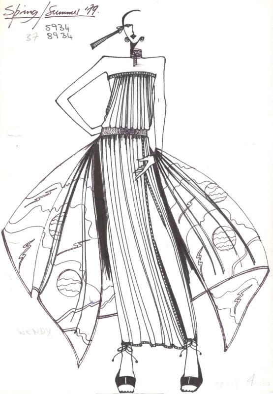 Drawing of Strapless Gown and Scarf for Spring/Summer 1979 Collection