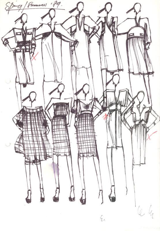 Multidrawing of Dresses, Tops and Skirts for Spring/Summer 1979 Collection